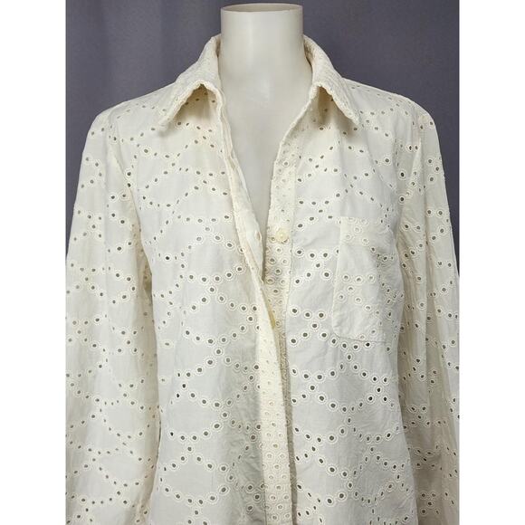 Diane Von Furstenberg Shirt Womens 8 White Lorelei Two Eyelet Cotton Top Coastal - Picture 5 of 16